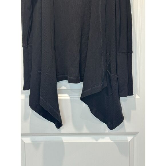 Splendid Waffle Hooded Open Front Drapey Cardigan Black Size Medium - Picture 3 of 8